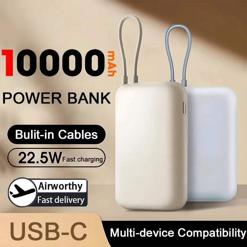 10000mAh Power Bank Super Fast Charging 22.5W With Built-in Data Cable Two-way Fast Charging For iPhone Samsung Redmi