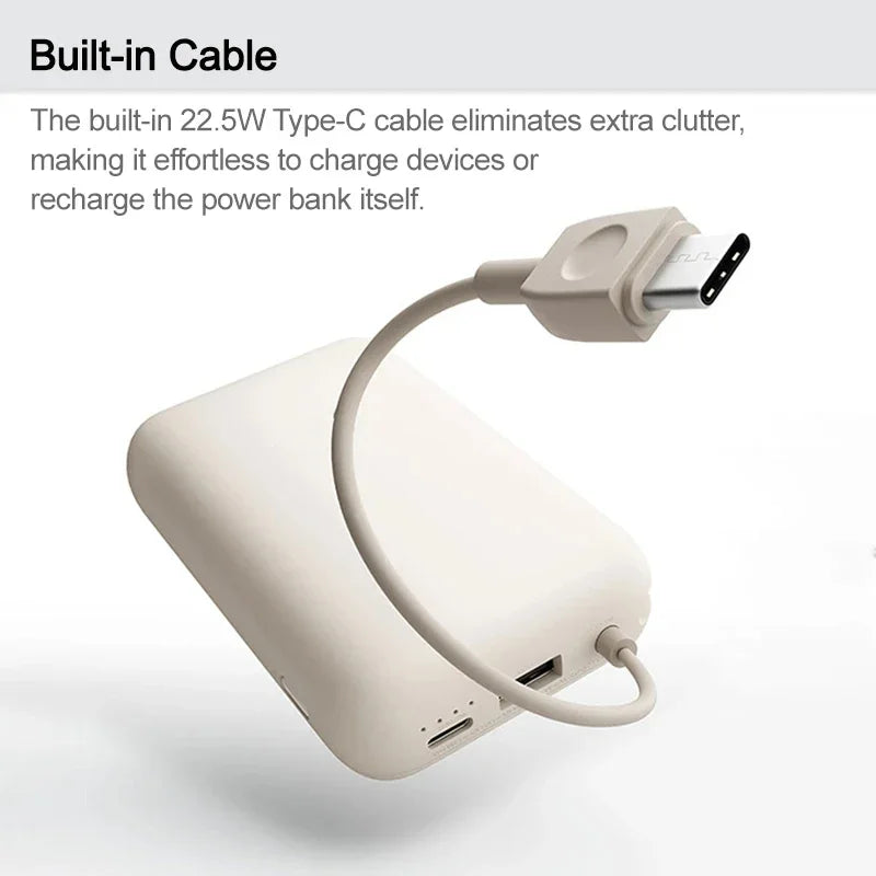 10000mAh Power Bank Super Fast Charging 22.5W With Built-in Data Cable Two-way Fast Charging For iPhone Samsung Redmi